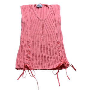 Vintage Knit Sweater Lace Up Sleeveless Shirt Top Pink Medium